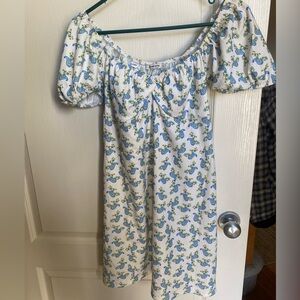 White Dress with Blue and Green Paisley Print